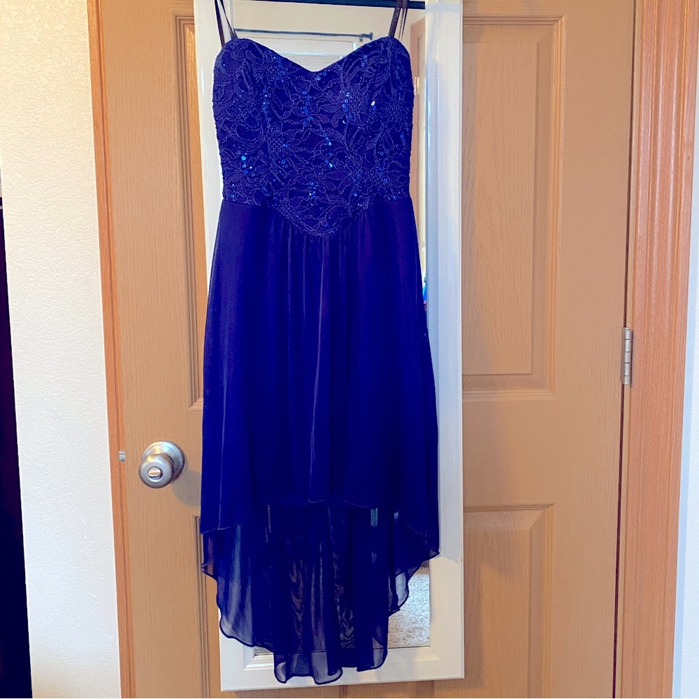 B Darlin high low strapless dress, royal blue, size 5/6